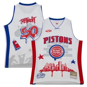 Cool Detroit Pistons x Tats Cru Hardwood Classics Fashion Jersey White  per i Fan Veri