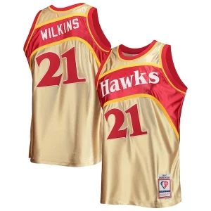 Attraente Ottimo Resistente Dominique Wilkins Atlanta Hawks 75th Anniversary 1986/87 Hardwood Classics Swingman Jersey Gold  per i Fan Veri