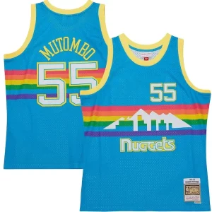 Eccezionale Dikembe Mutombo Denver Nuggets Hardwood Classics 1991/92 Tropical Swingman Jersey Blue  per i Fan Veri