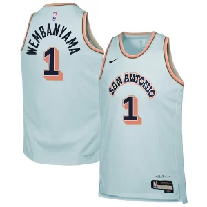 Splendido Pratico Moderno Victor Wembanyama San Antonio Spurs Nike Youth 2024/25 Swingman Player Jersey City Edition Light Blue  per i Fan Veri