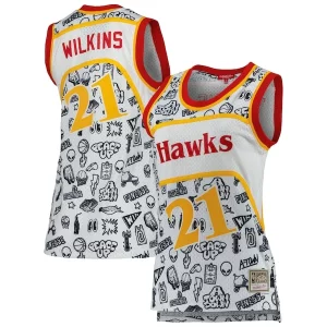 Attraente Cool Versatile Dominique Wilkins Atlanta Hawks Women's 1986 Doodle Swingman Jersey White  per i Fan Veri