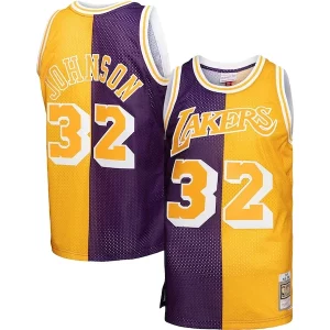 Trendy Versatile Magic Johnson Los Angeles Lakers Big & Tall Hardwood Classics 1984/85 Split Swingman Jersey Purple/Gold  per i Fan Veri