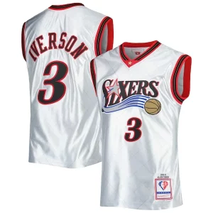Meraviglioso Allen Iverson Philadelphia 76ers 2000/01 Hardwood Classics 75th Anniversary Swingman Jersey Platinum  per i Fan Veri