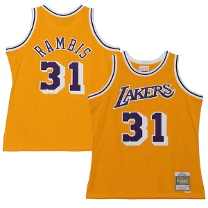 Splendido Comodo Resistente Kurt Rambis Los Angeles Lakers 1984/85 Swingman Jersey Gold  per i Fan Veri