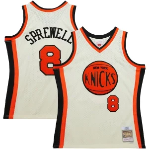 Fantastico Elegante Comodo Latrell Sprewell New York Knicks Chainstitch Swingman Jersey Cream  per i Fan Veri