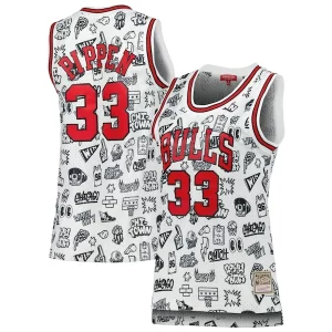 Duraturo Resistente Classico Scottie Pippen Chicago Bulls Women's 1997 Doodle Swingman Jersey White  per i Fan Veri