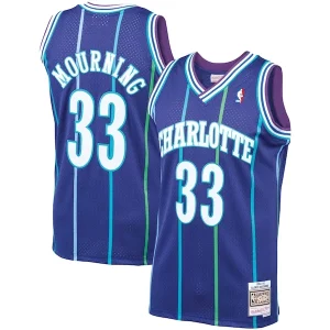 Raffinato Alonzo Mourning Charlotte Hornets 1994/95 Hardwood Classics Swingman Jersey Purple  per i Fan Veri
