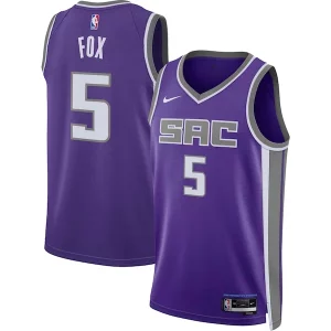 Trendy De'Aaron Fox Sacramento Kings Nike Unisex Swingman Jersey Icon Edition Purple  per i Fan Veri