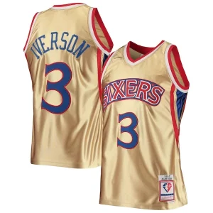Fascinante Eccezionale Allen Iverson Philadelphia 76ers 75th Anniversary 1996/97 Hardwood Classics Swingman Jersey Gold  per i Fan Veri