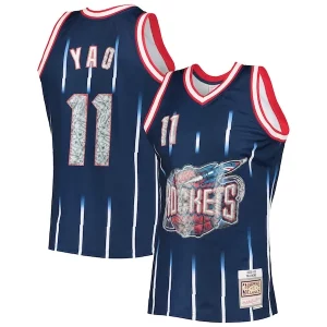 Delizioso Carino Yao Ming Houston Rockets 2002/03 Hardwood Classics NBA 75th Anniversary Diamond Swingman Jersey Navy  per i Fan Veri