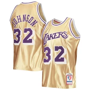 Eccezionale Bellissimo Ottimo Magic Johnson Los Angeles Lakers 75th Anniversary 1984/85 Hardwood Classics Swingman Jersey Gold  per i Fan Veri