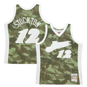 Classico John Stockton Utah Jazz Hardwood Classics 1998/99 Ghost Green Swingman Jersey Camo  per i Fan Veri