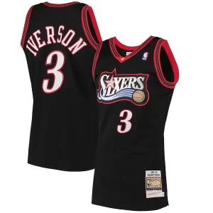 Classico Fantastico Allen Iverson Philadelphia 76ers 1997/98 Hardwood Classics Authentic Jersey Black  per i Fan Veri