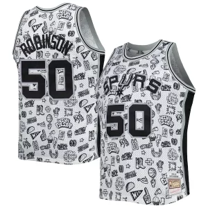 Fantastico Accattivante David Robinson San Antonio Spurs 1998/99 Hardwood Classics Doodle Swingman Player Jersey White  per i Fan Veri