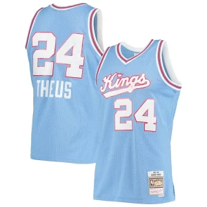 Carino Reggie Theus Sacramento Kings 1985/86 Hardwood Classics Swingman Jersey Light Blue  per i Fan Veri