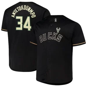 Raffinato Giannis Antetokounmpo Milwaukee Bucks Profile Big & Tall Name & Number Button Up Jersey Black  per i Fan Veri