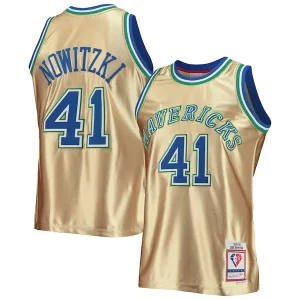 Duraturo Delizioso Dirk Nowitzki Dallas Mavericks 75th Anniversary 1998/99 Hardwood Classics Swingman Jersey Gold  per i Fan Veri