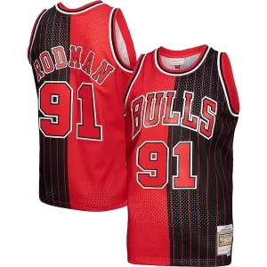 Magnifico Meraviglioso Comodo Dennis Rodman Chicago Bulls Hardwood Classics 1995/96 Split Swingman Jersey Red/Black  per i Fan Veri
