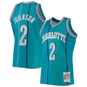 Meraviglioso Larry Johnson Charlotte Hornets 1996/97 Hardwood Classics NBA 75th Anniversary Diamond Swingman Jersey Teal  per i Fan Veri