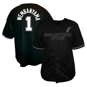 Prestigioso Carino Victor Wembanyama San Antonio Spurs Profile Big & Tall Name & Number Button Up Jersey Black  per i Fan Veri