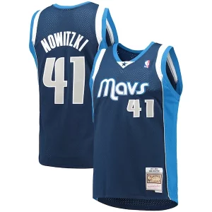 Prestigioso Robusto Dirk Nowitzki Dallas Mavericks 2011/12 Hardwood Classics Swingman Jersey Navy  per i Fan Veri