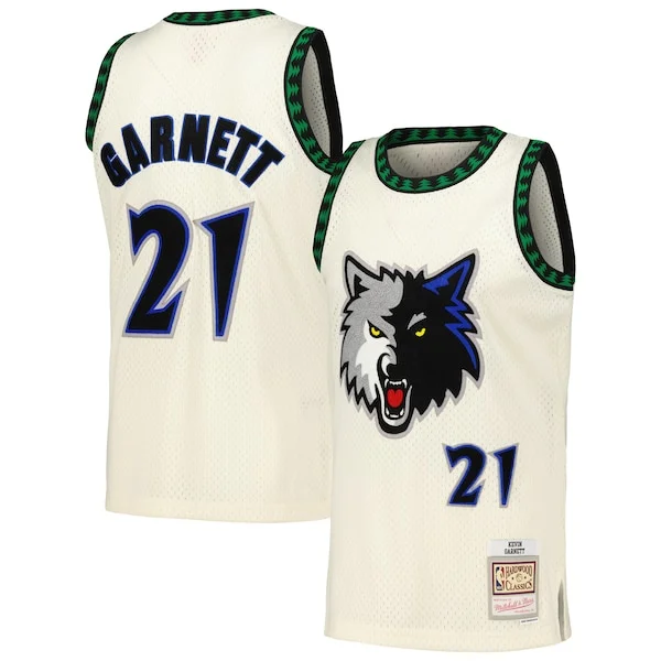 Duraturo Bellissimo Kevin Garnett Minnesota Timberwolves Chainstitch Swingman Jersey Cream per i Fan Veri