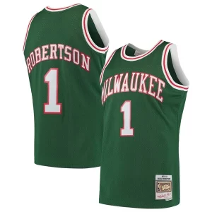 Stupendo Prestigioso Ottimo Oscar Robertson Milwaukee Bucks 1971/72 Hardwood Classics Swingman Jersey Green  per i Fan Veri