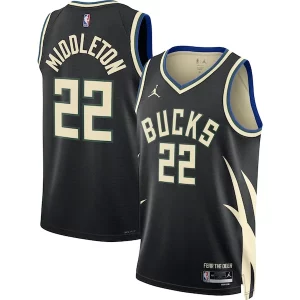 Pratico Classico Khris Middleton Milwaukee Bucks Jordan Brand Unisex Swingman Jersey Statement Edition Black  per i Fan Veri