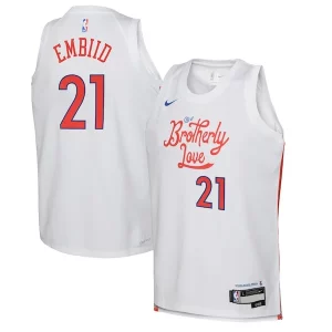 Ottimo Raffinato Joel Embiid Philadelphia 76ers Nike Youth 2022/23 Swingman Jersey City Edition White  per i Fan Veri