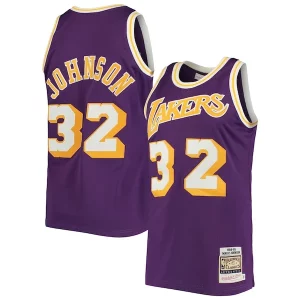 Gorgeous Lussuoso Magic Johnson Los Angeles Lakers 1984/85 Hardwood Classics Authentic Jersey Purple/Gold  per i Fan Veri