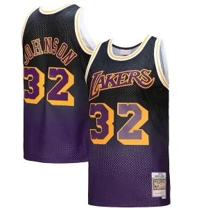 Meraviglioso Attraente Trendy Magic Johnson Los Angeles Lakers 1984/85 Hardwood Classics Fadeaway Swingman Player Jersey Purple/Black/Gold  per i Fan Veri