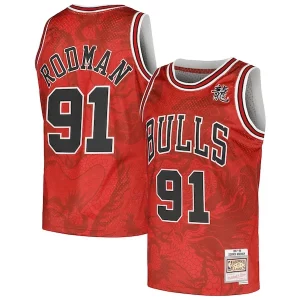 Delizioso Dennis Rodman Chicago Bulls 1997/98 Hardwood Classics Asian Heritage 6.0 Swingman Throwback Player Jersey Red  per i Fan Veri