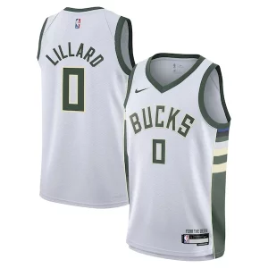 Classico Duraturo Resistente Damian Lillard Milwaukee Bucks Nike Youth Swingman Jersey Association Edition White  per i Fan Veri