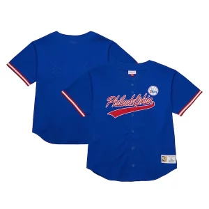 Carino Incantevole Raffinato Philadelphia 76ers Hardwood Classics On The Clock Mesh Fashion Baseball Jersey Royal  per i Fan Veri
