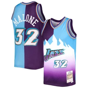 Attraente Karl Malone Utah Jazz Hardwood Classics 1996/97 Split Swingman Jersey Purple/Turquoise  per i Fan Veri