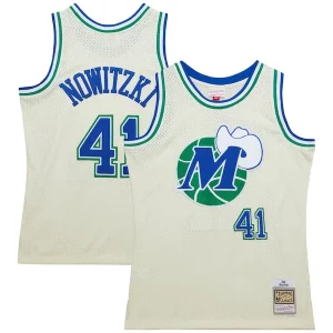 Duraturo Cool Dirk Nowitzki Dallas Mavericks Chainstitch Swingman Jersey Cream  per i Fan Veri