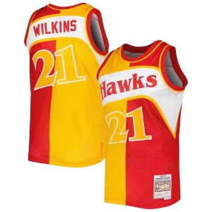Fantastico Raffinato Accattivante Dominique Wilkins Atlanta Hawks Hardwood Classics 1986/87 Split Swingman Jersey Yellow/Red  per i Fan Veri