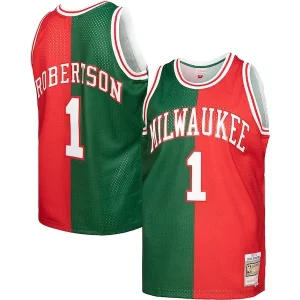 Fantastico Trendy Oscar Robertson Milwaukee Bucks Hardwood Classics 1971/72 Split Swingman Jersey Green/Red  per i Fan Veri