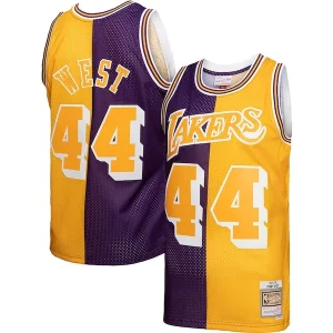 Cool Jerry West Los Angeles Lakers Hardwood Classics 1971/72 Split Swingman Jersey Purple/Gold  per i Fan Veri