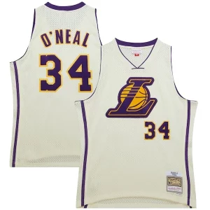 Delizioso Magnifico Prestigioso Shaquille O'Neal Los Angeles Lakers Chainstitch Swingman Jersey Cream  per i Fan Veri