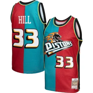 Trendy Grant Hill Detroit Pistons Hardwood Classics 1999/00 Split Swingman Jersey Teal/Red  per i Fan Veri