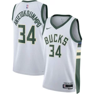 Prestigioso Eccezionale Fantastico Giannis Antetokounmpo Milwaukee Bucks Nike Unisex Swingman Jersey Association Edition White/Hunter Green  per i Fan Veri