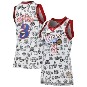 Bellissimo Allen Iverson Philadelphia 76ers Women's 2000 Doodle Swingman Jersey White  per i Fan Veri