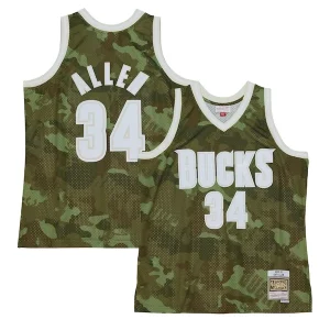Delizioso Moderno Cool Ray Allen Milwaukee Bucks Hardwood Classics 2000/01 Ghost Green Swingman Jersey Camo  per i Fan Veri