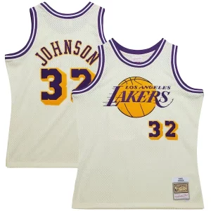 Comodo Bellissimo Stupendo Magic Johnson Los Angeles Lakers Chainstitch Swingman Jersey Cream  per i Fan Veri