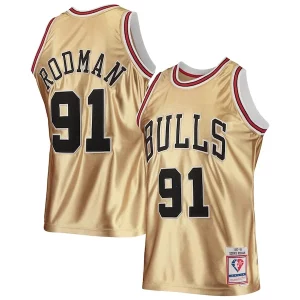 Sofisticato Delizioso Dennis Rodman Chicago Bulls 75th Anniversary 1997/98 Hardwood Classics Swingman Jersey Gold  per i Fan Veri