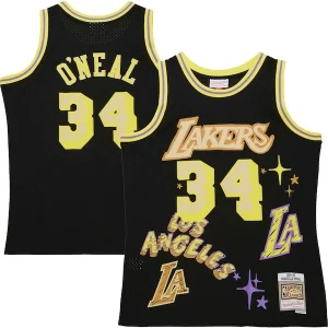 Robusto Elegante Magnifico Shaquille O'Neal Los Angeles Lakers 1996/97 Swingman Sidewalk Sketch Jersey Black  per i Fan Veri