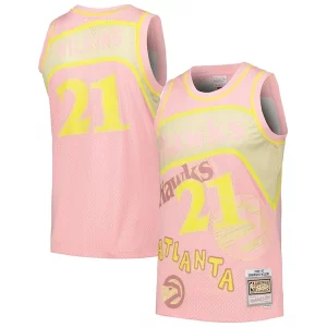 Lussuoso Resistente Accattivante Dominique Wilkins Atlanta Hawks 1986/87 Swingman Sidewalk Sketch Jersey Pink  per i Fan Veri