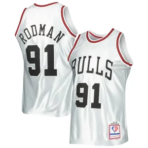 Fascinante Dennis Rodman Chicago Bulls 1997/98 Hardwood Classics 75th Anniversary Swingman Jersey Platinum  per i Fan Veri