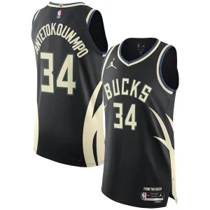 Robusto Delizioso Giannis Antetokounmpo Milwaukee Bucks Jordan Brand Authentic Player Jersey Statement Edition Black  per i Fan Veri